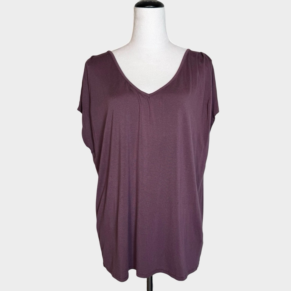 Velvet Graham Spencer Large Plum V Neck Split Cold Shoulder Sleeve Relaxed Top